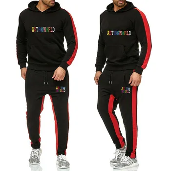 

ASTROWORLD WISH YOU WERE HERE Sets 2019 Autumn Winter Hooded Thick Male Casual Tracksuit Men 2 Piece Sweatshirt Sweatpants Set