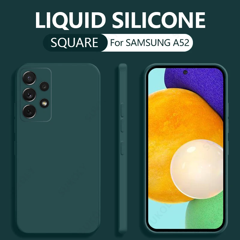 Square Liquid Silicone Case For Samsung Galaxy A52 A72 A71 A51 S20 FE S21 Ultra S10 Plus A50 A31 A70 A32 A41 A21S S22 Soft Cover cell phone lanyard pouch Cases & Covers