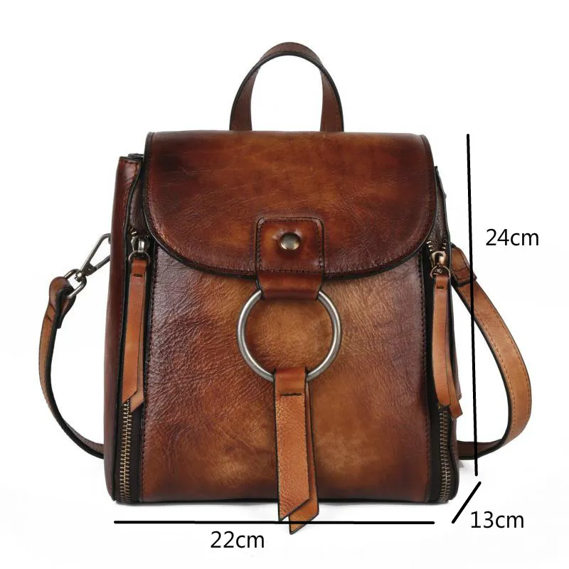 Женская сумка на плечо из высококачественной натуральной кожи, Винтажный маленький дорожный рюкзак ручной работы из воловьей кожи