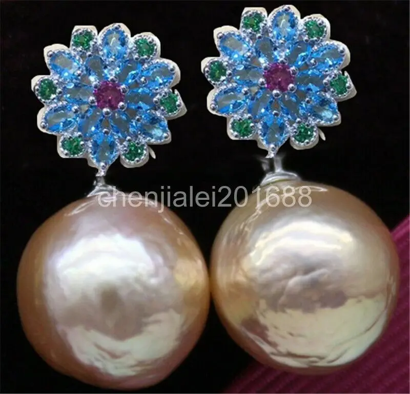 

13-14mm Multicolor baroque Reborn Keshi Pearl Dangle Earrings 925 silver