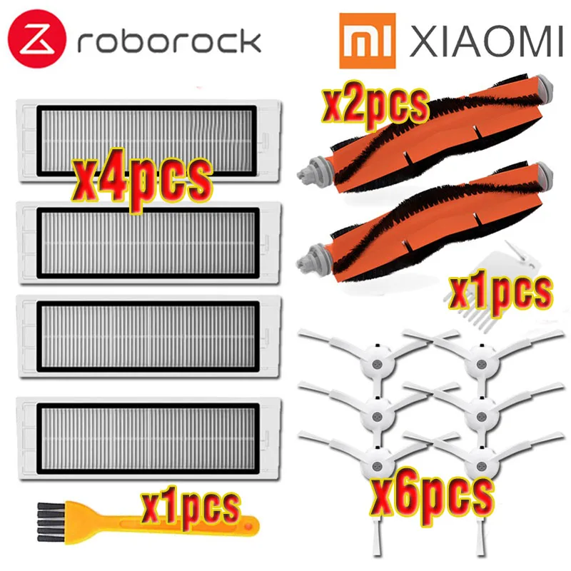 14pcs-lot Xiaomi Roborock Robot S50 S5 Запчасти для пылесоса комплекты МОП тряпки моющий фильтр боковая щетка рулон щетка резервуар для воды замена - Цвет: 14pcs-lot