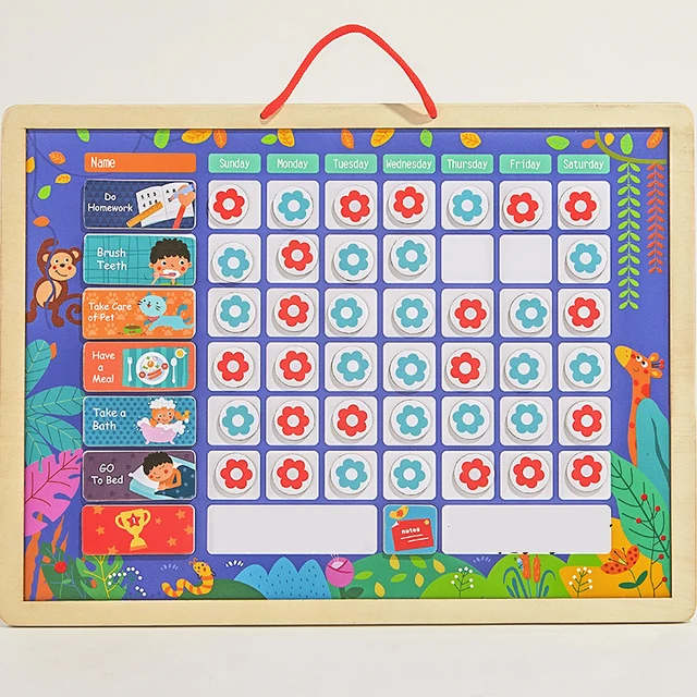 Wooden Magnetic Reward Activity Responsibility Chart Calendar Children Self Discipline Attendance Sheet Kids Calendar Time Toys 6