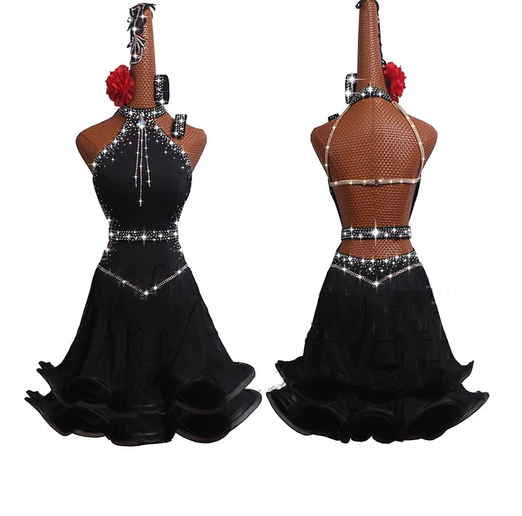 5 шт./компл. конкурс латиноамериканских танцев платье новое платье для выступлений высококачественный черный китайский Сексуальный рыбий кости вьючная юбка# MD074 - Цвет: Dress