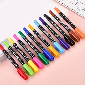 

Deli S571 Color Double Headed Oily Marking Pen Small Head Fine Head Mark Pen Line Drawing Pen Children Painted 12 Colors