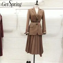 GETSPRING Женское пальто Женский костюм пальто ремень Сплит женские Пиджаки Куртки Camel Black универсальные винтажные летние блейзеры женские