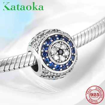 

Genuine 100% 925 Sterling Silver Blue and Clear CZ s Round Beads Fit Original European Charm Bracelet Jewelry Making 2019