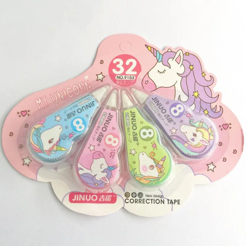 

4 Pcs/pack Cartoon Animal Unicorn Practical Correction Tapes Corrector Tools Gift Stationery Student Prize School Office Supply