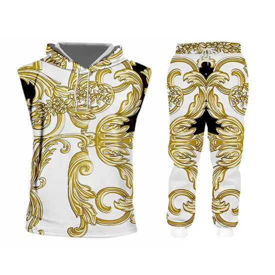 Baroque 3d Men's Tracksuits Sets Luxury Palace Gold Flower Print Zipper Hoodie Sweatpants 2 Piece Set Custom Unisex Clothing (6)
