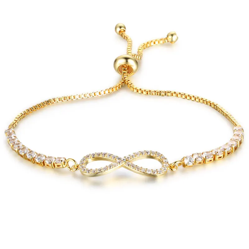 Бесконечность Шарм регулируемые браслеты для женщин AAA кубический цирконий золотой цвет браслет Femme Свадебные украшения подарок на день Святого Валентина