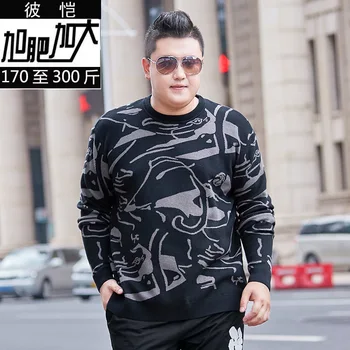 

Men Plus Fat Plus Size Loose Abstract Cartoon Long Sleeve Round Neck Knitting Fat Sweater Super