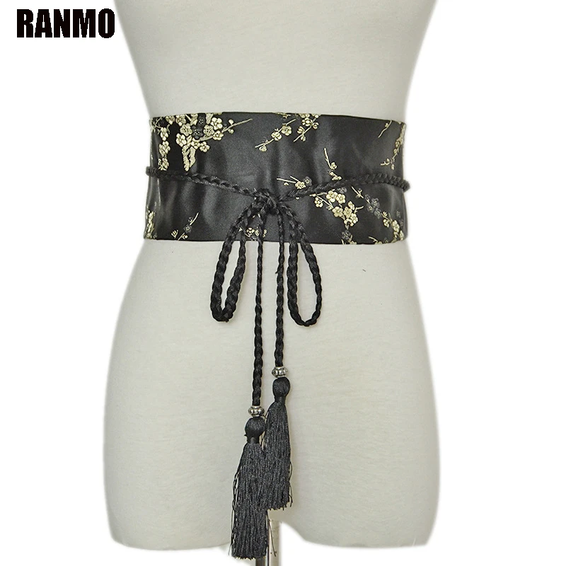 bordados de estilo japonés para mujer, a la moda Vintage étnico cinturón ancho, accesorios para con borlas|Cinturones de mujer| - AliExpress