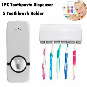 

UK STOCK Automatic Toothpaste Dispenser+5 Toothbrush Holder Dust-proof Holder Automatic Toothpaste Squeezer