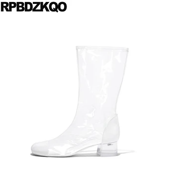 

10 pvc 12 44 boots clear white chunky big size fashion high heel waterproof thick transparent luxury brand shoes women mid calf