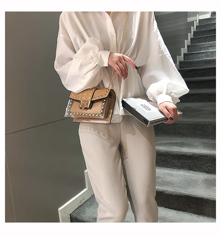 Женская сумка Новая модная женская сумка прозрачные сумки через плечо дикие заклепки цепи сумки через плечо