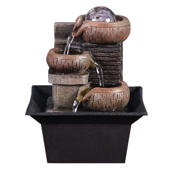 

Small Relaxation Waterfall 3-Step Little Water Fountain with LED Ball for Office Room Decor Portable Feng Shui Fountain 12