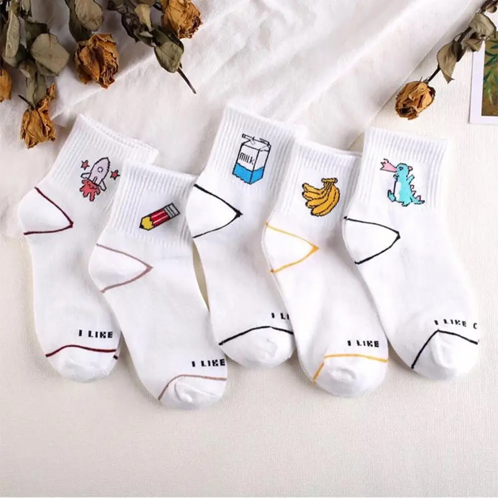 Женские хлопковые носки без пятки с милым рисунком банана динозавра ракеты молока