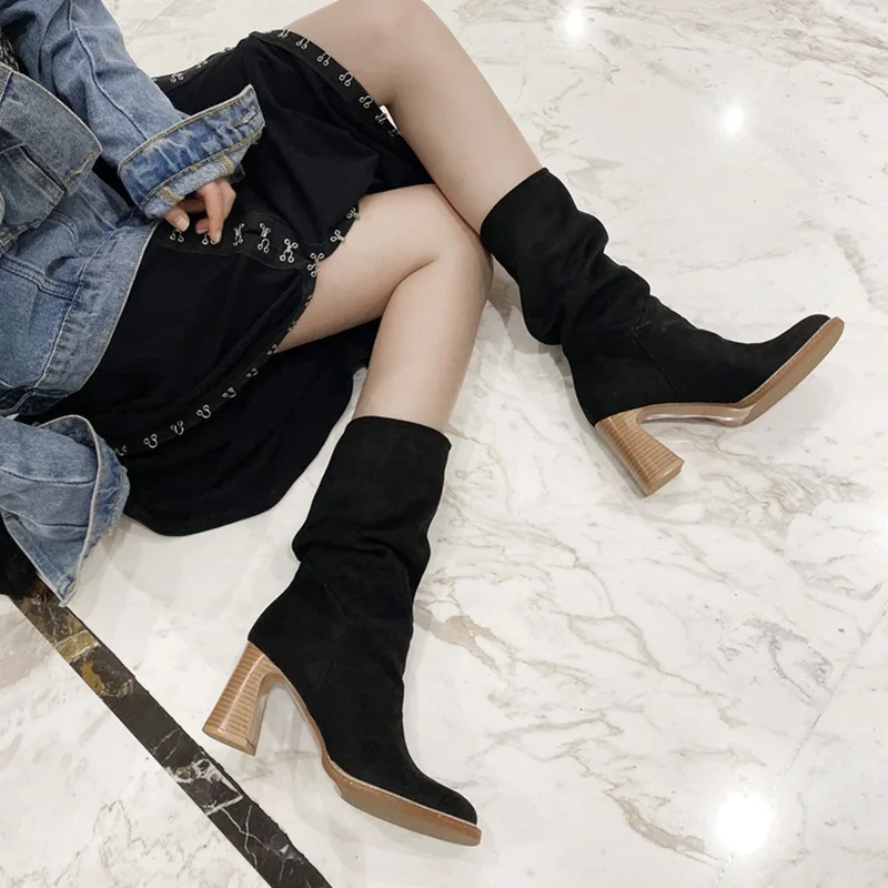 New 2020 Autumn Winter Women's Ankle Boots Sexy High Heels Shoes Black Apricot Woman Dress Party Casual Short Boots Office Shoes