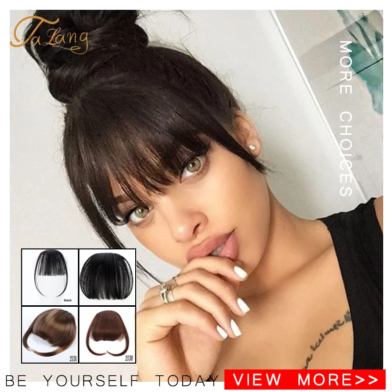 Synthetic Bangs TALANG Clip In Hair Bangs Hairpiece Neat Front False Fringe Clip In Bangs Hairpiece With High Temperature Synthetic Hair