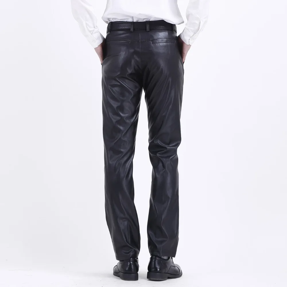 Spring Men Leather Pants Working Elastic Lightweight Smart Casual PU Leather Trousers Thin Motor Pants Plus Size