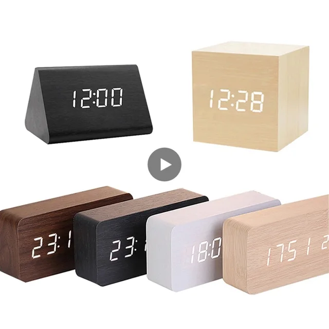 2022 USB/AAA  Clocks LED Wooden Alarm Clock Watch Table Voice Control Digital Wood Despertador Electronic Desktop Table Decor 1