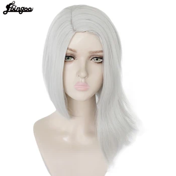 

Ebingoo Free Hair Cap+Game OW Ashe Synthetic Cosplay Wigs Sliver White Medium Straight Wig Heat Resistant Hair Women