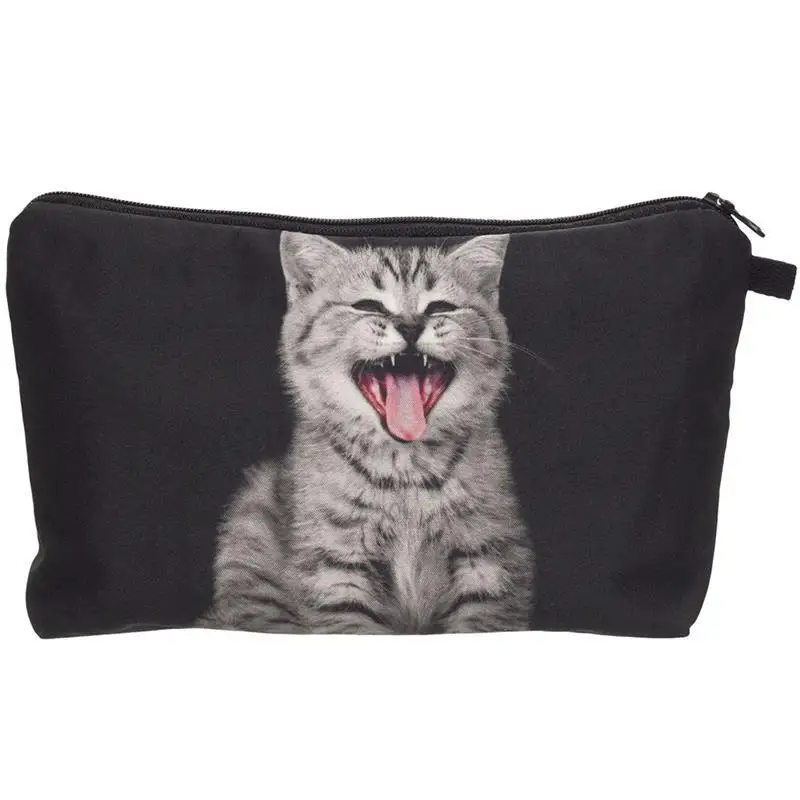  Cute Cartoon Cat Printing Cosmetic Case 3D Kittens Printed Female Storage Makeup Bags Women Girls C