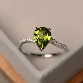 

New Small Fresh S925 Zircon Peridot Ring Female Simple Fashion Personality Ladies Models Drop Pear Ring