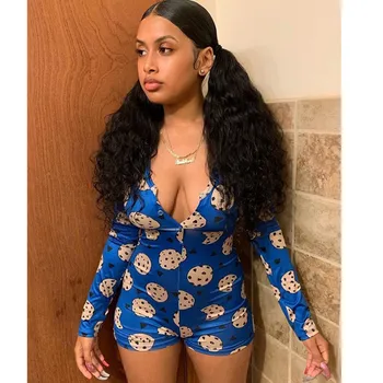 

2020 Spring Womens Jumpsuit Cute Fashion Floral Long Sleeve Deep V Neck Bodycon Summer Jumpsuit Bodysuit Romper Shorts Pants Lot