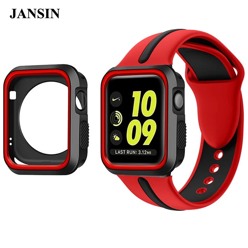 red-black Спортивный ремешок+ чехол для Apple Watch band 5 4 40 мм 44 мм силиконовый сменный ремешок для Apple Watch Band 38 мм 42 мм серия 5 4 3 2 1 - Цвет ремешка: red-black