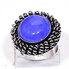 Handmade 925 Sterling Silver Blue Chalcedony Stone Plain Band Ring Size J to T