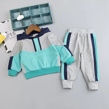 

Toddler Baby Boy Clothes Sets Hooded Long Sleeve Patchwork Outfits Kids Girls Clothes Children Tracksuit Suits For Boys Clothing