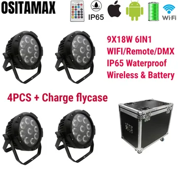 

LED 9X18W Outdoor LED Par Light Wireless Flat Par Can RGBWA UV IP65 Battery Power WIFI/IR Remote Wash Par DJ Disco Party Lights