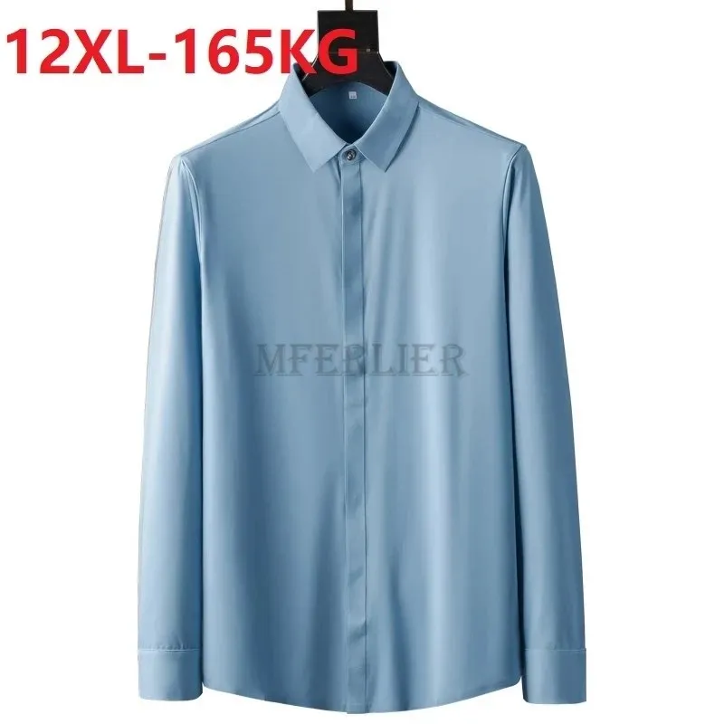 

MFERLIER men shirts long sleeve larger plus size big 8XL 9XL 10XL 11XL 12XL spring Dress shirts wedding 6XL 7XL 13XL 14XL blue