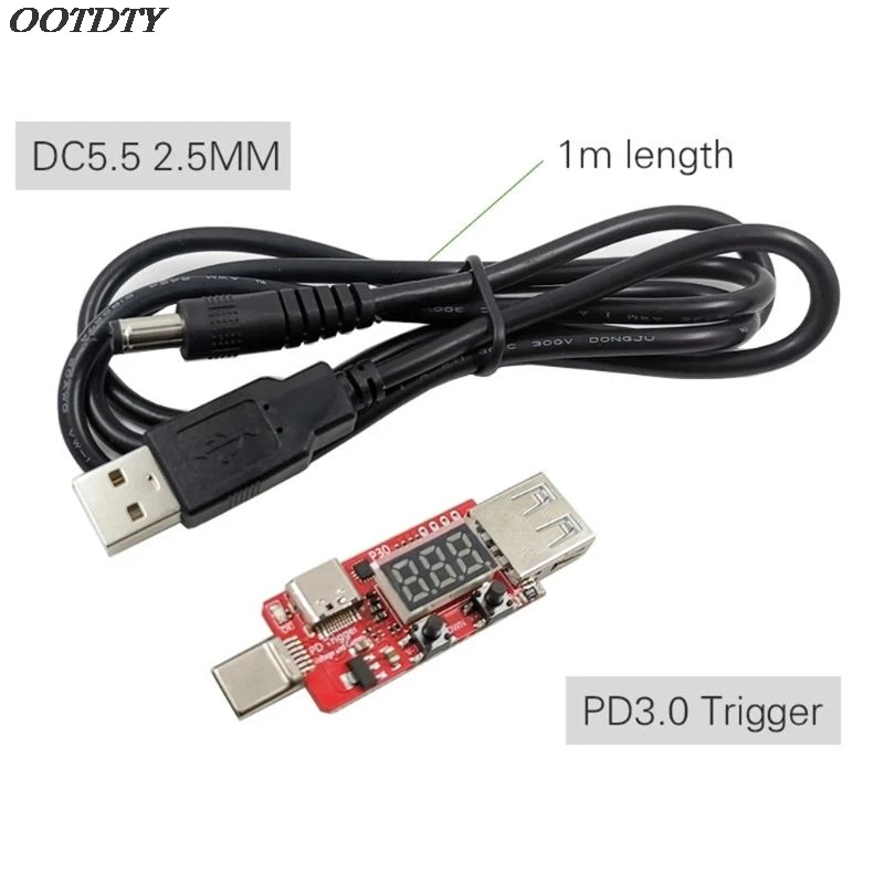 

Type-c PD2/3.0 to DC 5.5*2.5mm DC5525 Trigger Cable QC4 Charger Notebook 15/20V or 9V/12V Display Current and Voltage