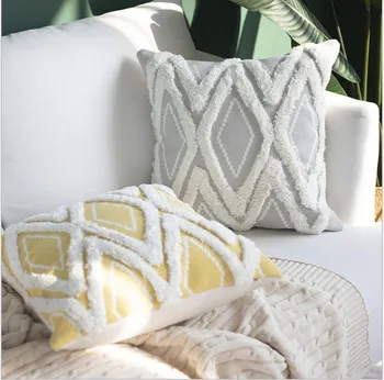 

Yellow Grey Geometric Home Decor Handmade Embroidery Pillow Cover Rhombus Cushion Cover Pillow Case Pillow Sham 45x45cm