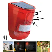 Solar Sound & Light Alarm Motion Sensor 110 Decibels Siren Sound Alert & 6LEDs Flash Warning Strobe Security Alarm System