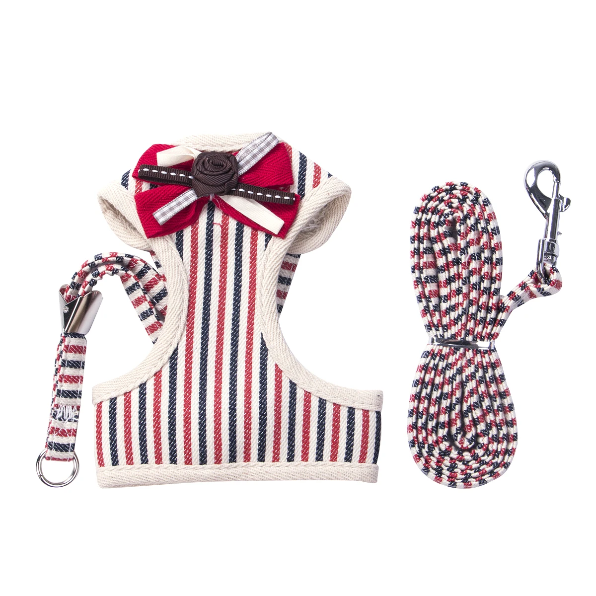 Red stripe Воздухопроницаемая сетка для маленьких собак, домашних животных, полосатый поводок и поводок, набор для щенков, жилет для собак, кошек - Цвет: Red stripe