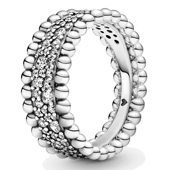 

Authentic 925 Sterling Silver Ring Beaded Pave Band Rings With Crystal Rings For Women Birthday Gift Fine DIY Europe Jewelry