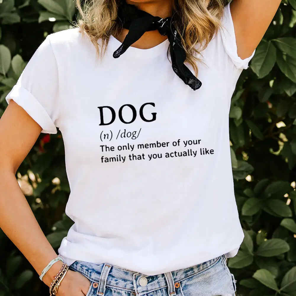 

Футболка женская из 100% хлопка с принтом собаки, с круглым вырезом и коротким рукавом