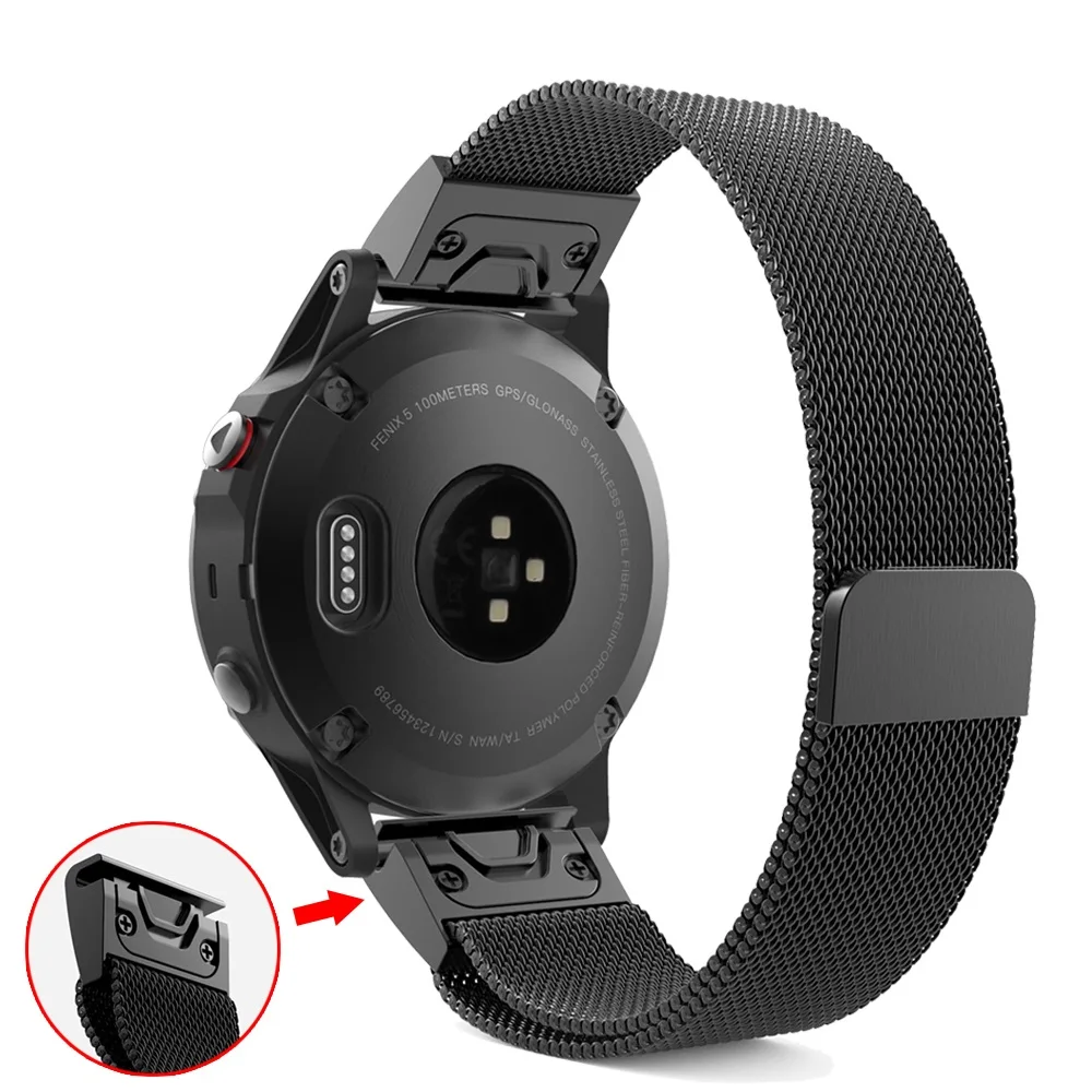 

20 22 26mm Milanese Magnetic Watch Band Strap for Garmin Fenix 5 5S 5X Plus Stainless Steel Metal Quick Fit Watchband Wrist Band