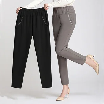 

XL-5XL Pants Women Large Size Simple High Waist Leisure Long Trousers Straight Womens Pocket All-match Female Office Lady D80802