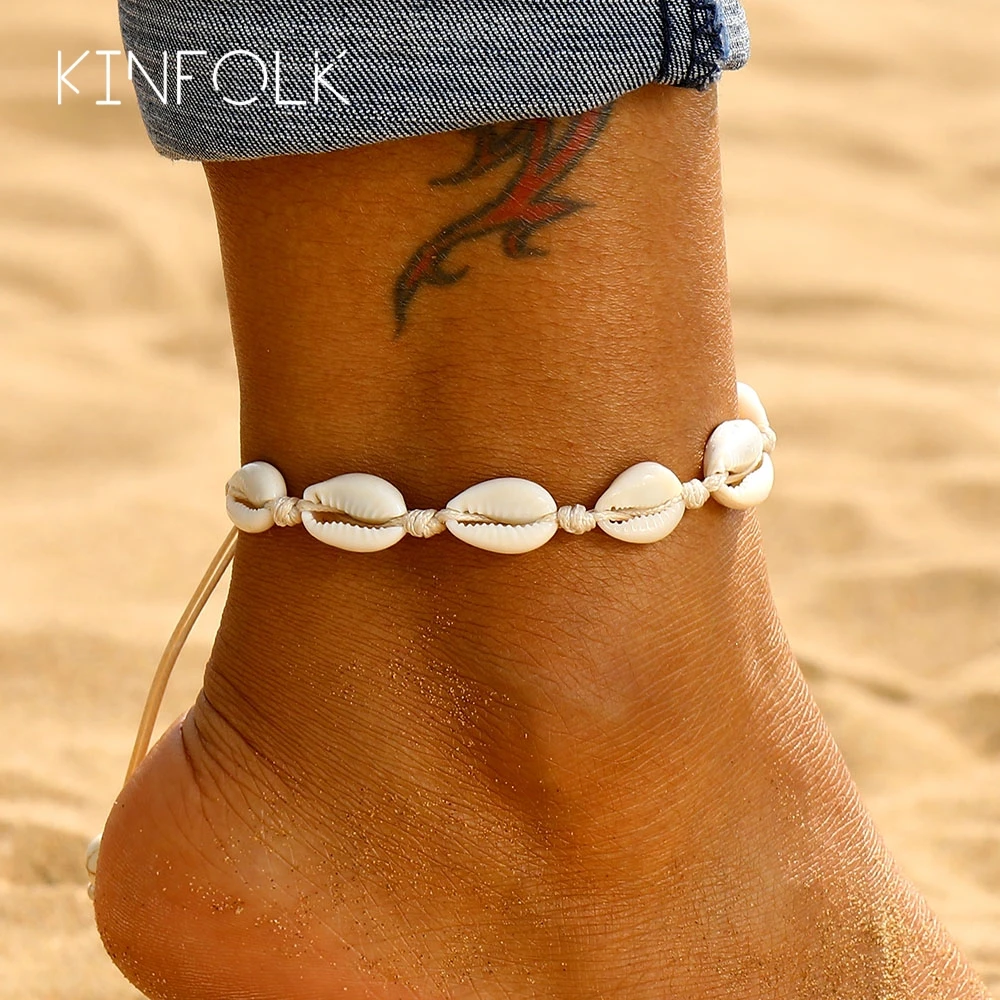 KINFOLK-tobillera de conchas Bohemia para mujer, pulsera de tobillo en la pierna, correa de tobillo, Accesorios de playa de verano, joyería 2020