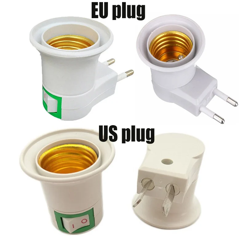 

E27 Socket Lamp Holder Soquete Douille E27 Bulb Holder To EU US Type Plug Adapter Converter For Bulb Lamp Holder With Button