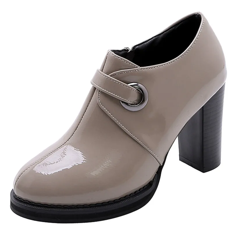 FEDONAS/ г. Демисезонные качественные женские туфли-лодочки из лакированной кожи Вечерние туфли на молнии сбоку элегантные женские туфли-лодочки большого размера - Цвет: Серый