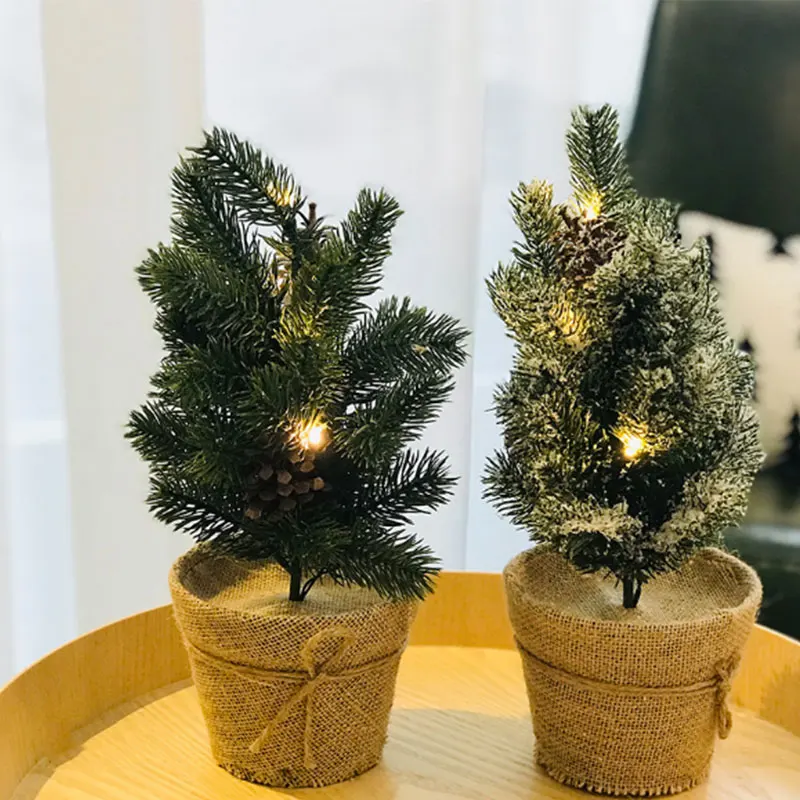Artificial Christmas Tree Potted Plant with LED Light Christmas Decoration for Home Creative LED Christmas Decorative Lamp