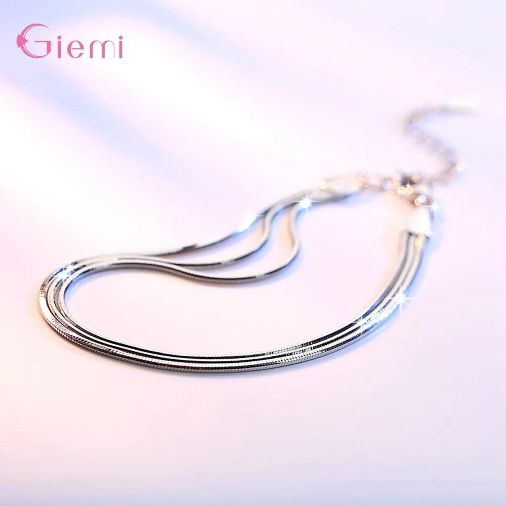 Silver Color Эффектный браслет из стерлингового серебра 925 пробы с тремя слоями змеиные кости для женщин модные ювелирные изделия вечерние ювелирные изделия для влюбленных подарок на день рождения - Окраска металла: Silver Color