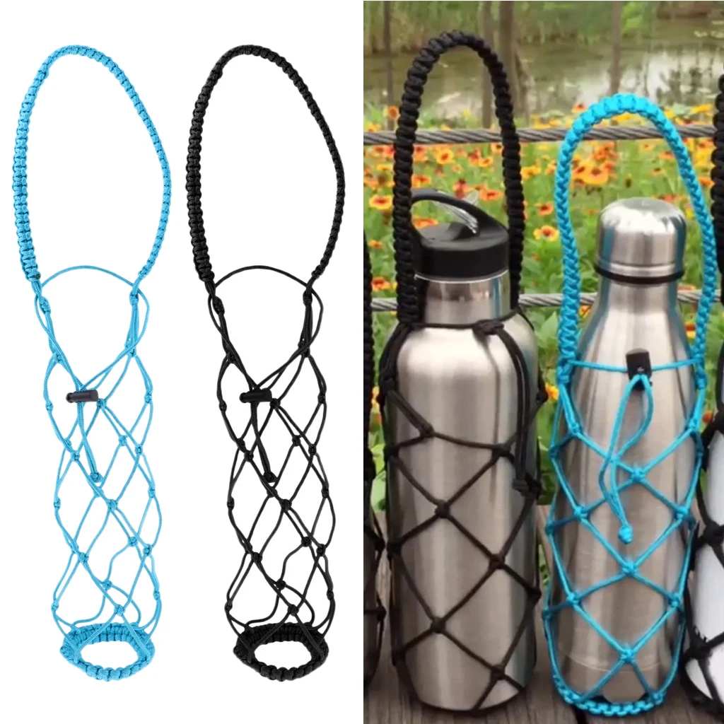 2 Pack Water Bottle Holder Carrier Net Sleeve Paracord Handle for 17oz 260ml Bottles