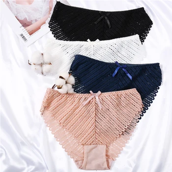 

2020 Fashion Women Nylon Panties Free Size Sexy Lace Panties Transparent Low Rise Panty Hollow Out Breathable Lady Female