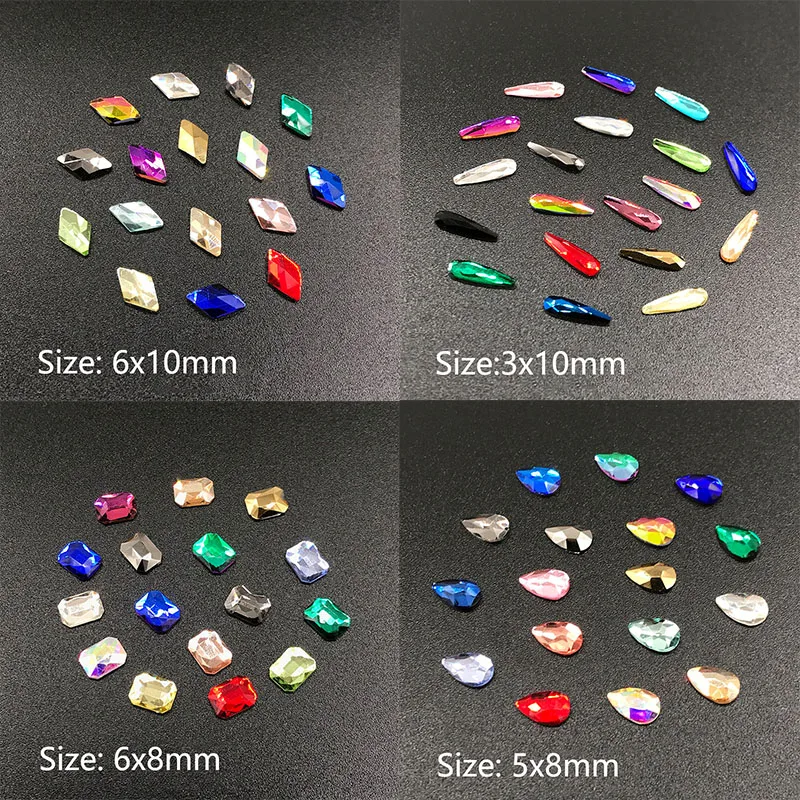 

30/100Pcs All Mixed Color Nail Art Rhinestones DIY Non Hotfix Flatback Glass Nail Stones Gems For 3D Nails Art Decorations