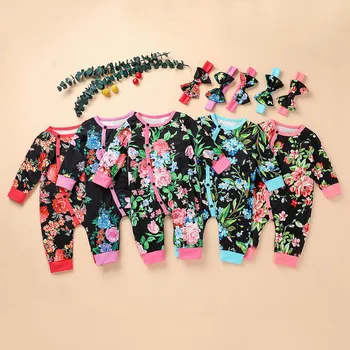 

Baby Girl Rompers Infant Jumpsuit Autumn Winter Long Sleeve Floral Print Romper Jumpsuit+Headband Outfits Roupa Infantil Menina